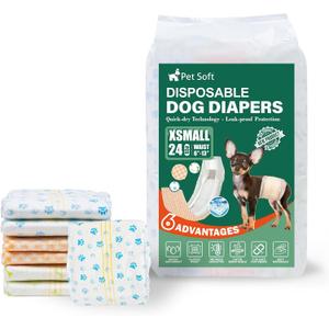 Pet Soft Disposable Dog Dipaers - Male Dog Wraps Wetness Indicator, Ultra Absorbent Puppy Diapers Male for Excitable Urination or Incontinence, 24pcs XSmall