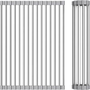ZYCLANYANG Foldable Over Sink Dish Drying Rack - Stainless Steel Sink Drain Rack with Silicone Edges, Roll-Up Storage for Kitchen, RV, Dorm Sinks (14.5×11.4in)