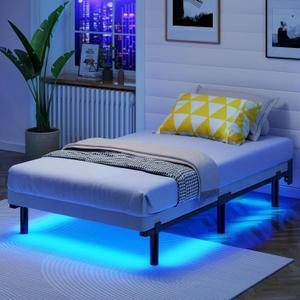 Awesofurni Twin Bed Frame with Smart LED Lights, 7 Inch Basics Metal Bed Frame, Heavy Duty 9-Leg Base for Box Spring and Mattress, Noise-Free, Easy Assembly, Black