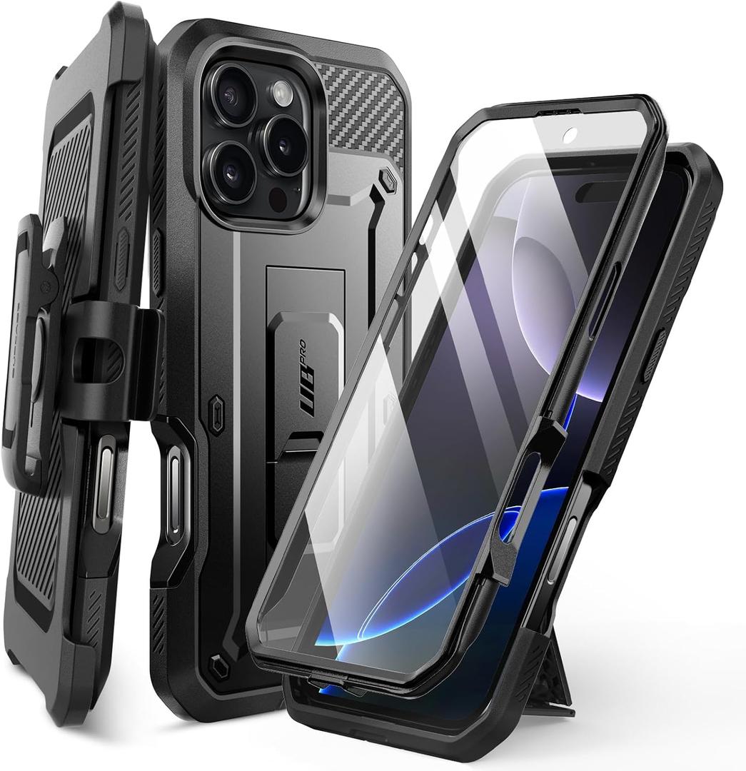 SUPCASE for iPhone 16 Pro Max Case with Screen Protector (Unicorn Beetle Pro), [Built-in Stand & Belt-Clip] [Military-Grade Protection] Full Body Heavy Duty Phone Case for iPhone 16 Pro Max, Black