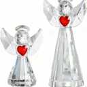 HDCRYSTALGIFTS Set 2 Crystal Angel Figurine Gifts for Women, Glass Chrismas Guardian Angels Ornaments Statues Holding a Heart Home Table Decoration Collectible (Clear,4.5''and 3'')