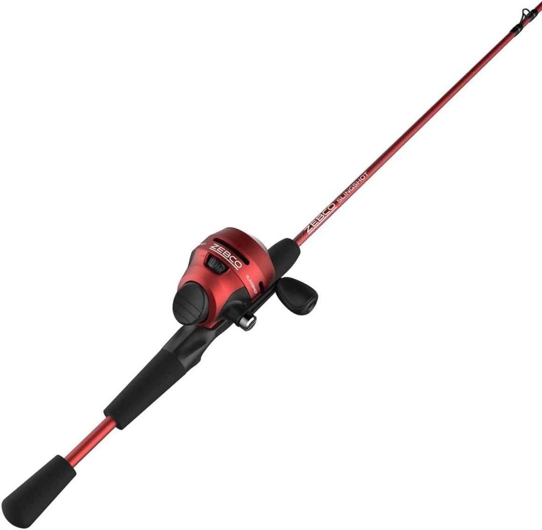 Zebco Slingshot Spincast Reel and Fishing Rod Combo, 2-Piece Fishing Pole, Right-Hand Retrieve, Pre-Spooled with 10-Pound Zebco Line