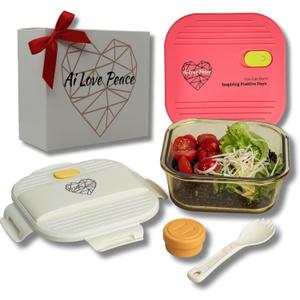 Ai Love Peace Soup Container with Dual Lids,26 oz Borosilicate Glass Lunch Box | Leakproof Lid+ Microwave &Safe Freezer Lid, Stackable,Glass Meal Prep Food Storage,Perfect for Work & Soup Lovers Gift. (White & Red)