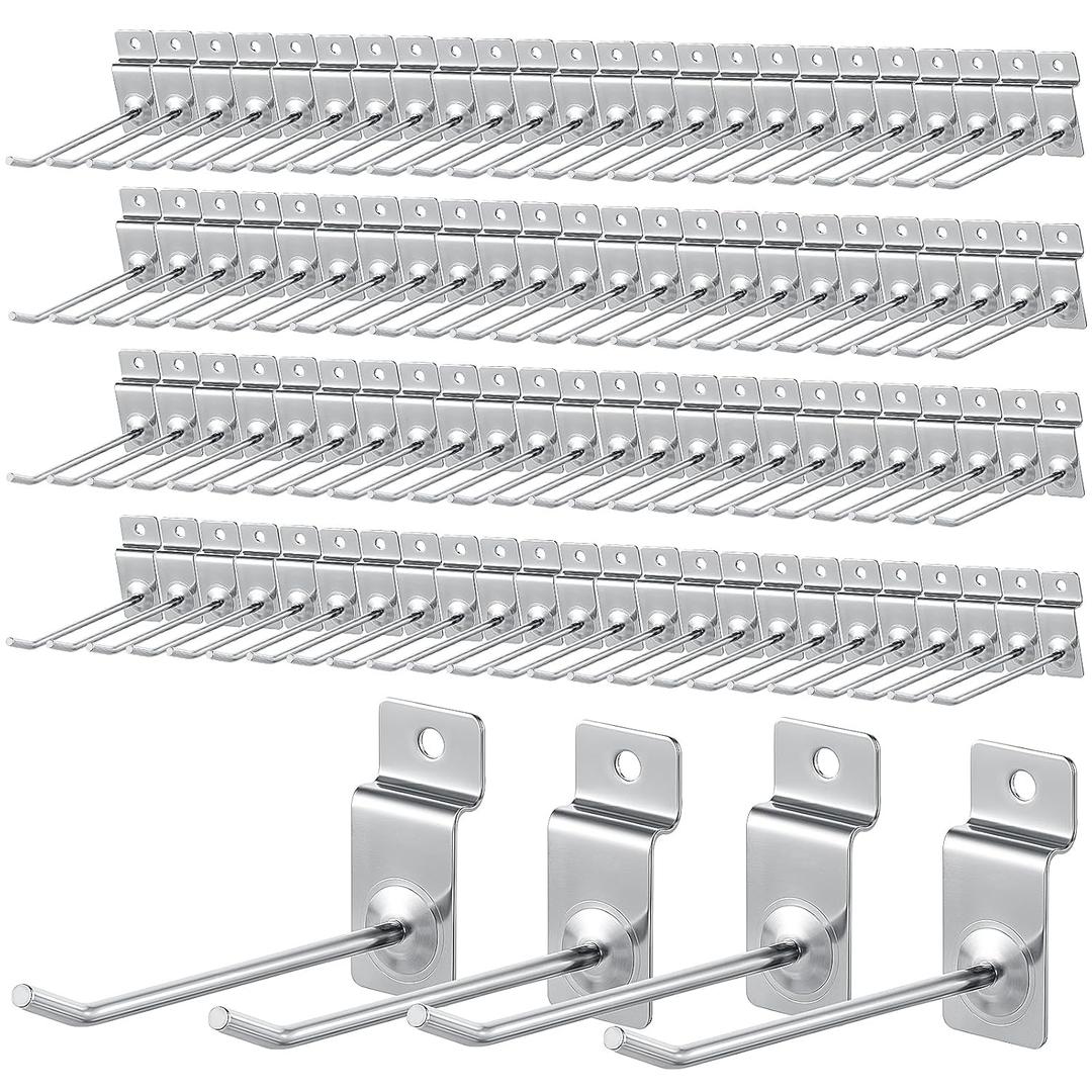 100 Pcs Heavy Duty Slatwall Panel Hooks Hanging Slatwall Accessories Metal Slat Wall Hanging Hooks Silver Slat Wall Hanger Commercial Grade Slatwall Pegs for Shop Retail Display - 4 Inch