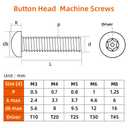 4 x M8 x 25mm Button Head Torx Drive Machine Screws, Security Screws Anti Theft Tamper Proof, 304 Stainless Steel 18-8, Black Finish, 10 PCS