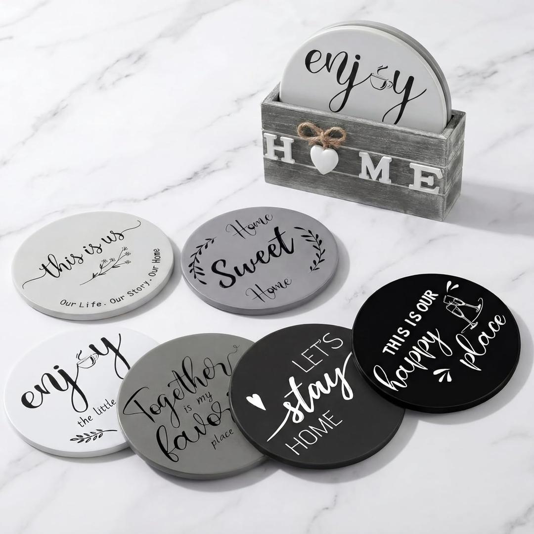 Queekay Trivets Set of 6, 7" Trivets for Hot Dishes Housewarming Gifts New Home, Pots and Pans Farmhouse Trivet Set with Holder Heat Resistant Mat Countertop Protectors for Home Kitchen(Gradient Gray)