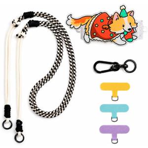 Phone Lanyard 3 in 1, Crossbody & Wrist Phone Strap with Cute Dog Phone Clip, 3 Tether Tabs & Carabiner Buckle, Hands-Free Cell Phone Lanyard for Women Travel