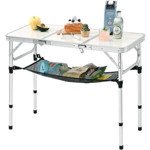 YihuiKo 3ft Aluminum Folding Picnic Table - Lightweight & Portable Outdoor Table with Adjustable Height, Storage Net for Camping, Backyard, RV Trips (35" x 16" x 27.5")