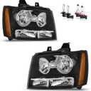 Headlights W/Bulbs for 2007-2014 Chevy Tahoe Suburban 1500, 2007-2013 Avalanche Suburban 2500 Headlamp Replacement Driver & Passenger Side
