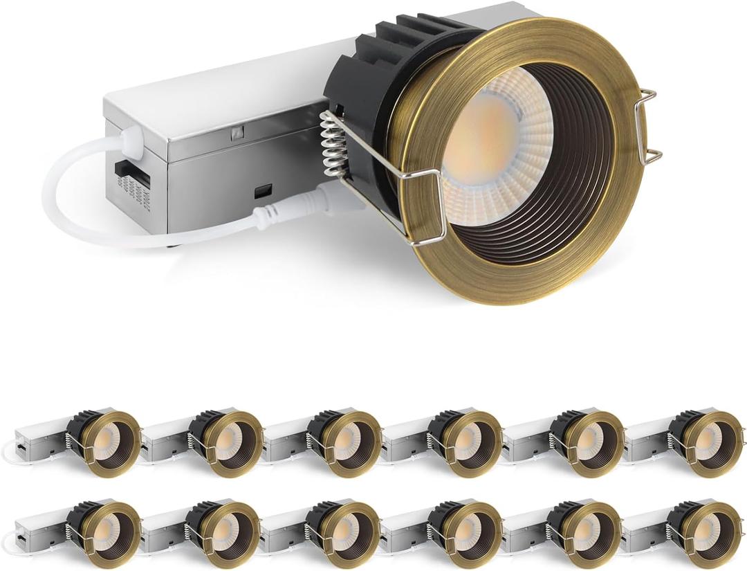 Adetu 2 Inch 5CCT Anti-Glare LED Recessed Ceiling Light with Junction Box, 2700K/3000K/4000K/5000K Selectable, CRI90+, 8W, 840LM, Dimmable Canless Water Downlight-ETL&FCC (Bronze, 12 Pack)