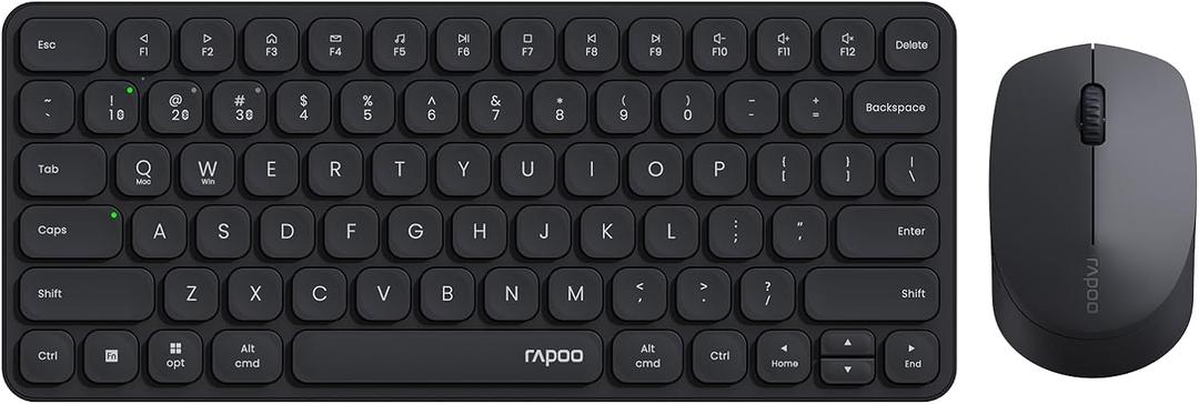 Rapoo 9010M Multi-Device Keyboard and Mouse Combo, 2.4GHz/Bluetooth 5.0/4.0 Wireless Keyboard & Mouse Set for Windows/Mac/Linux/Chrome, Support 4 Devices, Low-Profile Silent Click, Battery Powered (Black)