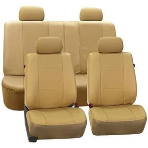 FH Group PU007114 Deluxe Leatherette Full Set Car Seat Covers, Airbag Compatible & Split Rear, Solid Beige Color- Fit Most Car, Truck, SUV, or Van
