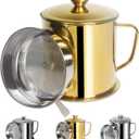 Tellshun Bacon Grease Container with Strainer 1.8 L / 60 oz Kitchen Catcher Food-grade Stainless Steel Cooking Oil Keeper with Lid and Easy-Grip Handle Suitable for Storing Frying Oil