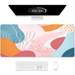 Auhoahsil Ultra Large Gaming Mousepad, XXL Desk Mat, Pretty Extended Full Size Desktop Matt for Keyboard, Laptop & Computer, 35.5 x 15.7 in, Abstract Orange Pink Pattern
