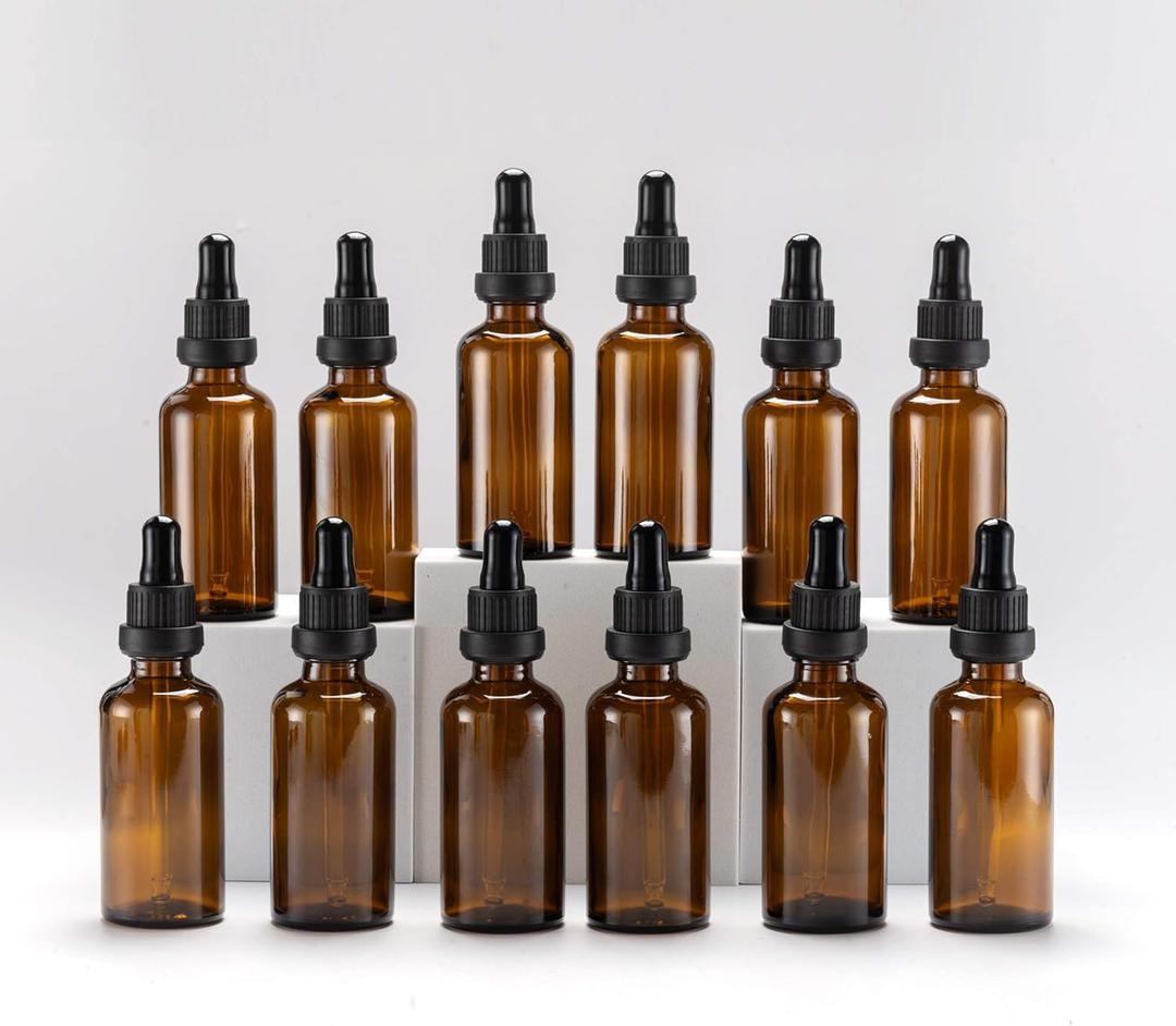 YIZHAO Amber Glass Dropper Bottle 2oz, Tincture Bottles with Glass Dropper, for Essential Oils, Aromatherapy, Cosmetic, Laboratory, Pharmacy, Liquids, Travel 12 Pcs