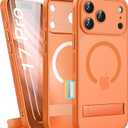 for iPhone 17 Pro Magnetic Case with Stand, 2 Glass Screen Protectors, Compatible with MagSafe, Camera Control, Military Grade, Lens Protection, Translucent Matte Case for iPhone 17 Pro, Orange