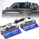 2 In 1 LED Emergency Dash Strobe Light Bar Front/Rear Windshield Safety Flashing Warning Hazard Interior Lights for Police Firefighter Construction Vehicles Trucks (2x7.5 Inch, Blue/Blue)