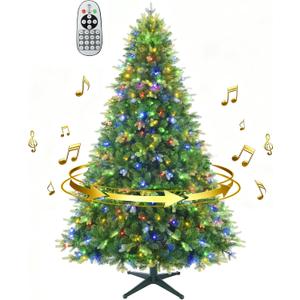 Pre-Lit Rotating Christmas Tree, 6.5FT Artificial for Home Decor | With Music,340 Warm White & Multi-color LED Lights,1036 PE+PVC Tip,Remote Control,Rotating Stand,8 Modes,Timed Design