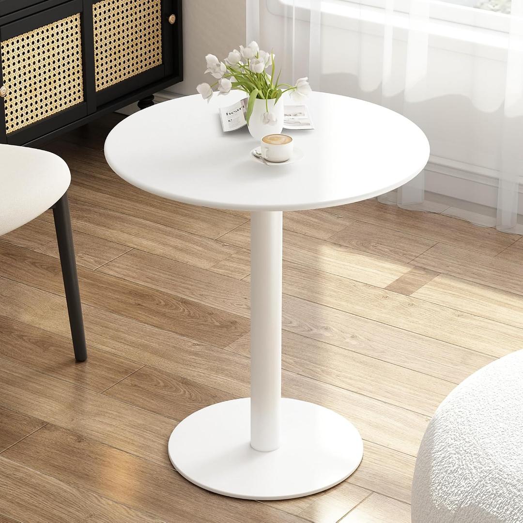 Round Dining Table 24" Circle Tulip Table for 2 People,White | Mid Century Modern Leisure Kitchen Tables with Metal Thickened Tabletop & Sturdy Metal Pedestal Small Places Living Room Cafe
