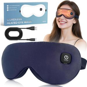 Cordless Heated Eye Mask for Dry Eyes Relief, with 3 Heat Settings, Washable Eye Cover, Warm Heating Pad for Stye Eye Treatment & Travel Use (Navy Blue)