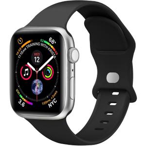 Sport Band Compatible with Apple Watch Bands 40mm 38mm 41mm 42mm 44mm 45mm 49mm for Women Men,Soft Silicone Waterproof Replacement Strap for Apple Watch Series 11 10 9 8 7 6 5 4 Ultra 3 2 1 SE (Black)