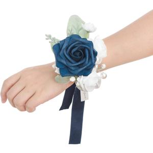 Ling's moment 6pcs Wedding Wrist Corsage Artificial Flowers, Girl/Mother Homecoming Prom Corsages Wristlet Dcor, etc. Navy Blue Dark Navy
