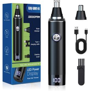 Ear and Nose Hair Trimmer for Men Women, 2026 Professional Painless USB Rechargeable Eyebrow & Facial Hair Trimmer, 13,000 RPM Precision Tool with Powerful Motor and Dual-Edge Blades, IPX7 Waterproof (Black)
