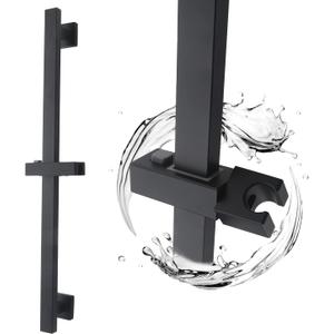 Bathroom Shower Slide Bar, Adjustable Handheld Shower Holder Wall Mount Shower Bar Stainless Steel, Matte Black Square Slide Bar