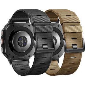 Compatible with Samsung Galaxy Watch Ultra Bands 47mm, Rugged Nylon Band for Galaxy Watch Ultra 47mm(2025/2024), Adjustable Smartwatch Replacement band for Men (Black+Khaki / Black)