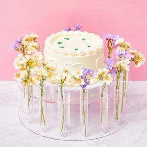 Sintuff 14 Inch Clear Acrylic Floral Crown Cake Stand with 15 Flower Tube Vase and 3 Meter LED String, Suitable for 12 Inch Cake Display Wedding Cake Stand for Wedding Birthday Party Dessert Cupcake