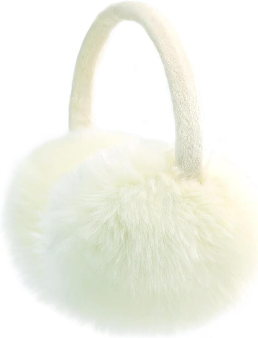 FSTEOE Winter Ear Muffs Women Warm Earmuff Girls Ear Warmers Soft Plush Outdoor Adjustable Ear Cover (White)