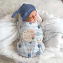 Ylsteed Baby Highland Cow Swaddle Blanket and Headband Set, Newborn Receiving Blanket Swaddle Wrap for Girls and Boys, Swaddling Blankets Neutral for Newborn 32 * 32 in (Rabbit Blue)