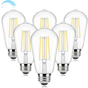Brightever Dimmable LED Light Bulbs 60W Equivalent, 4000K Cool White Edison Light Bulb, 7W, 850LM Vintage E26 Base Bulb, 90+CRI, ST58 Clear Glass Antique LED Filament Bulbs for Bathroom, 6-Pack