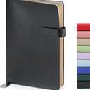 Soft Cover Leather Journal Notebook A5 Lined 212 Pages 5x8.25 Inches with Strap Closure Travel Work School Writing Journaling Notebooks for Women Men Gift Box Packaging Black