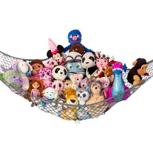 Lilly's Love Stuffed Animal Hammock | Corner Hanging Organizer, Toy Storage, Stuffed Animal Storage Net | Made From Quality Fishing Net, Holds 12 lbs | 67"x 47"x47" (Gray)