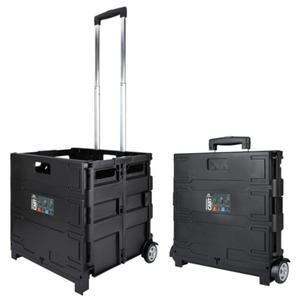 Folding Utility Trolley Box Collapsible Black Rolling Folding Dolly Cart for Teachers - Multi-Functional with Extra Storage, Durable Wheels, and Easy-to-Fold Design for Classroom, Office, Shopping