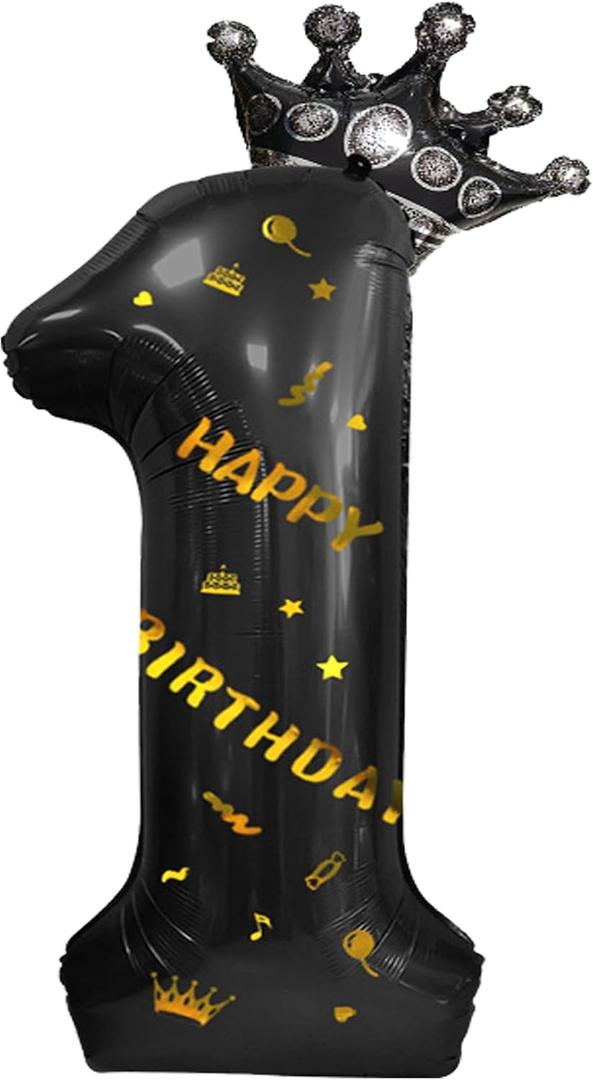 40 Inch Large Black Number Balloons Crown Big Black Digit Foil Mylar Balloons for Baby Shower Wedding Birthday Party Supplies (black 1)