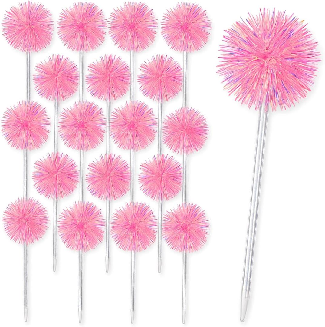 24 Pcs Foil Firework Pens Pom Pom Ballpoint Pens Bulk Happy Birthday Party Favor Supply Glitter Tinsel Princess Pen Goodie Bag Stuffer Christmas Wedding Party Decorations Gift(Pink) (Silver, Pink, Purple)