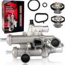 68003582AB Upgraded Aluminium Engine Coolant Thermostat Housing Assembly Compatible with Chrysler 200 Sebring Dodge Avenger Caliber Journey, Jeep Compass Patriot Replaces 6508355AA, 4884571AB, 902-319