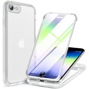 Miracase for iPhone SE Phone Case 3rd/2nd Generation 2022 2020 Full-Body with Built-in Glass Screen Protector, Heavy Duty 360 Protective Shockproof Bumper Cover for iPhone 8/SE, Purple (Matte Clear)