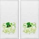 Hexagram St Patricks Day Hand Towels for Bathroom Set of 2, St Patricks Day Bathroom Decor Embroidered Lucky Green Hat Shamrock Pattern, Soft Luxury Hand Towels 14x30 Inches