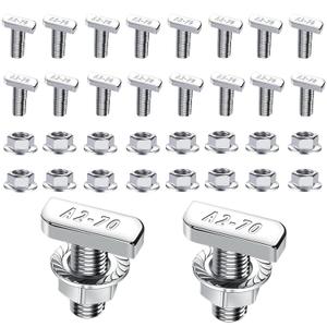 20 PCS T Slot Bolts, M8x20mm T-Slot Bolts 304 Stainless Steel A2-70 with Hexagon Flange Nuts, for Aluminum Extrusion Profile Photovoltaic Solar Mounting