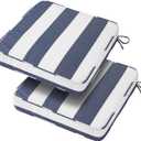 18x18x3 Inch Outdoor Square Corner Chair Cushions with Ties Set of 2, Water&Fade Resistant Thick Seat Cushion Pads for Garden Patio Dining Porch Furniture - Navy White Striped