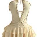 RoseSeek Women's Backless Criss Cross Mini Dress Halter V Neck Ruffle Summer Short Dresses, Size Medium