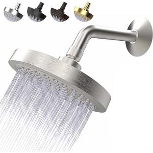 High Pressure Shower Head  AntiClogging Silicone Nozzles  2.5 GPM Removable Restrictor  Easy to Clean Adjustable Replacement  easy to install with Plumbers Tape  6 inch  Brushed Nickel Finish