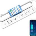 GHome Smart Plug Power Strip, 3 USB (30W Fast Charging) and 6 Individually Controlled Outlets, WiFi Surge Protector Works with Alexa & Google Home, Energy Monitor, 7.18 ft Mountable Flat Plug, 2A1C (White)