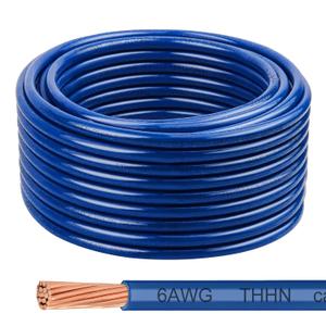 THHN Wire 6 Gauge 75 FT, 6 AWG Stranded OFC Copper Electrical Building Wire with Nylon Jacket PVC Insulation, Rated 600V for Residential, Industrial, CNC, Ground (6 Gauge, Blue)