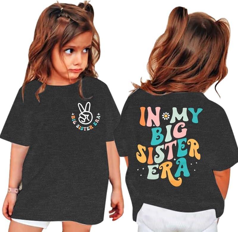 Big Sister Shirt Toddler in My Big Sister Era Shirts Promoted to Big Sister Tees Baby Girls Announcement Short Sleeve Tops (1-2T, Dark Grey)