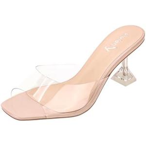 vivianly Womens Clear Heels Sandals Transparent Stiletto Heel Slippers Backless Peep Toe Slip on Heeled Mules , Size 8