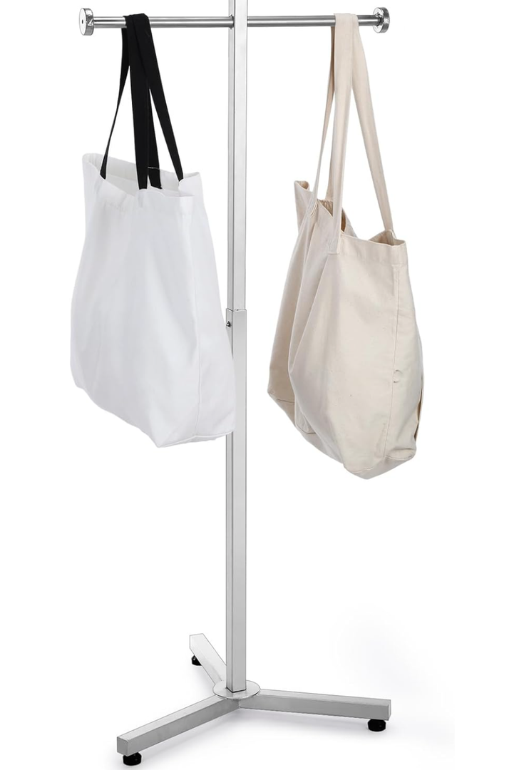Blulu Heavy Duty Adjustable Shopping Bag Rack Metal Rack for Retail Store Chrome Handbag Display Stand for Trade Show Boutique Small Business, 45 Inch (1 Pcs,Silver)